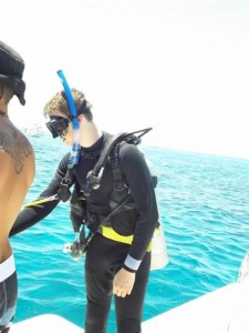 Spencer getting ready for Coral Transplant Dive Spencer getting ready for Coral Transplant Dive